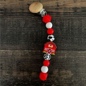 Red and White Farmhouse Pacifier Clip